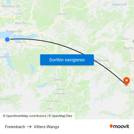 Freienbach to Vilters-Wangs map