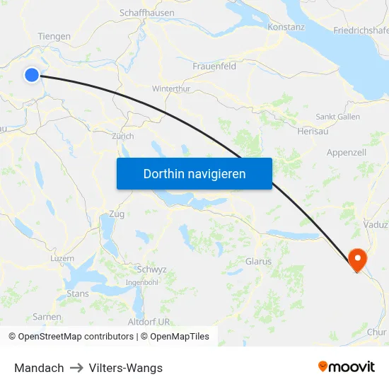 Mandach to Vilters-Wangs map