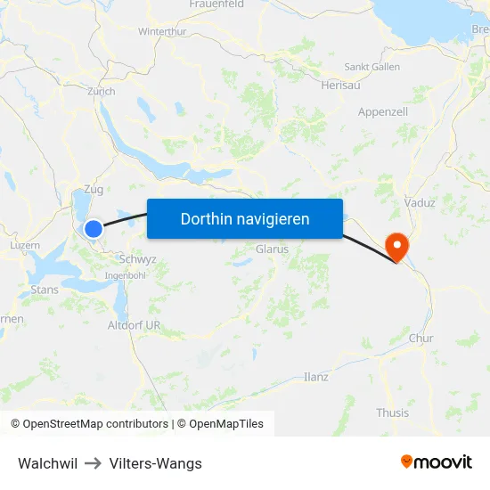 Walchwil to Vilters-Wangs map
