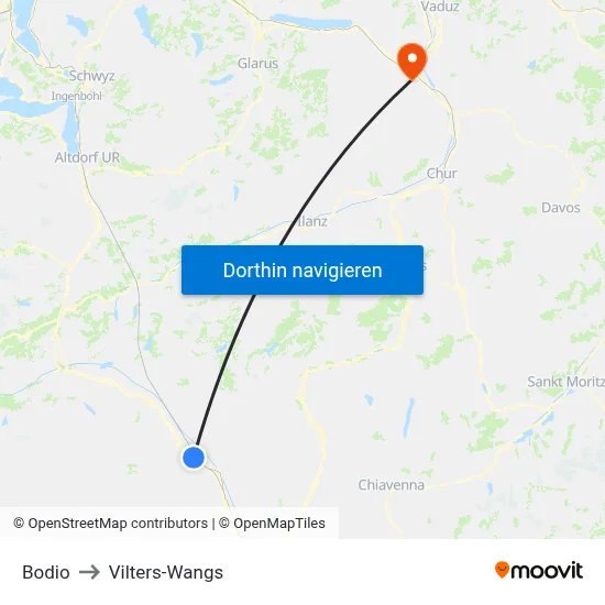 Bodio to Vilters-Wangs map