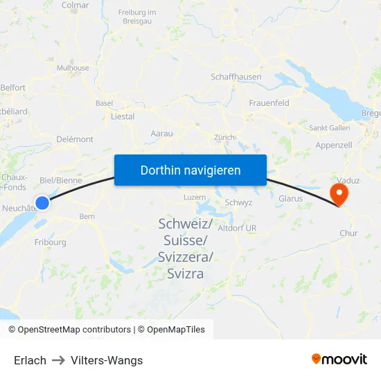 Erlach to Vilters-Wangs map