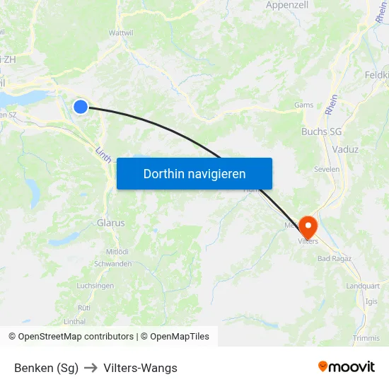 Benken (Sg) to Vilters-Wangs map