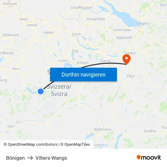 Bönigen to Vilters-Wangs map