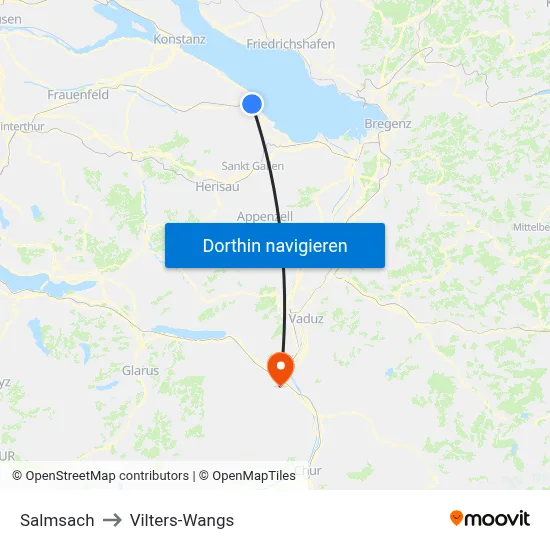 Salmsach to Vilters-Wangs map