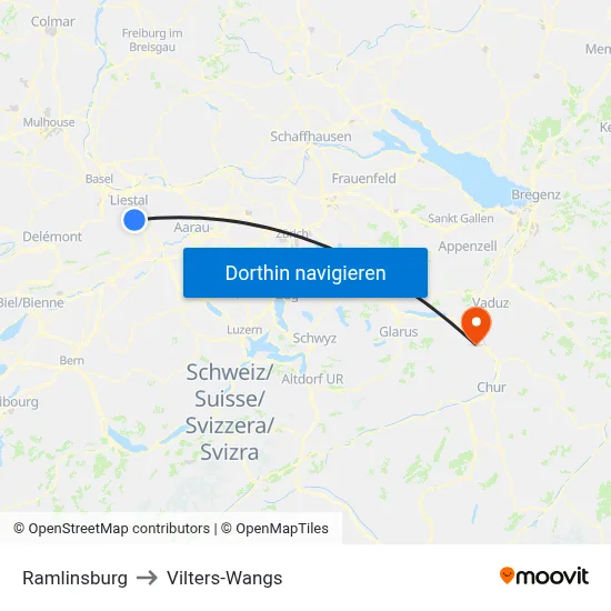 Ramlinsburg to Vilters-Wangs map