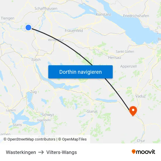 Wasterkingen to Vilters-Wangs map