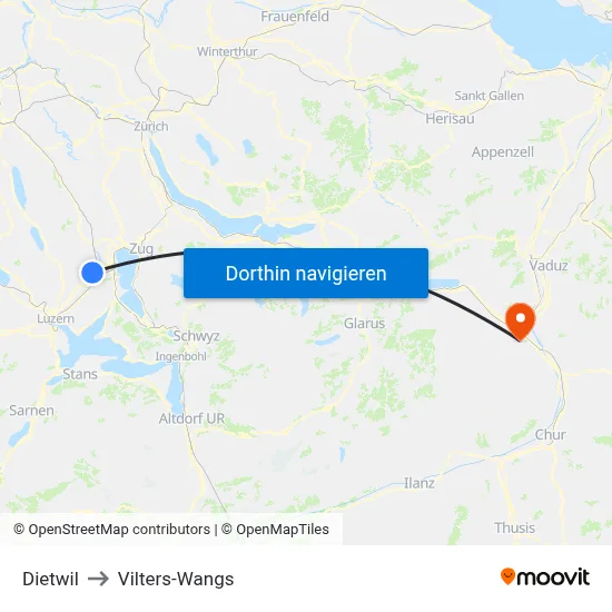 Dietwil to Vilters-Wangs map