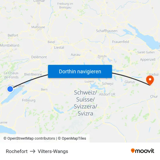 Rochefort to Vilters-Wangs map