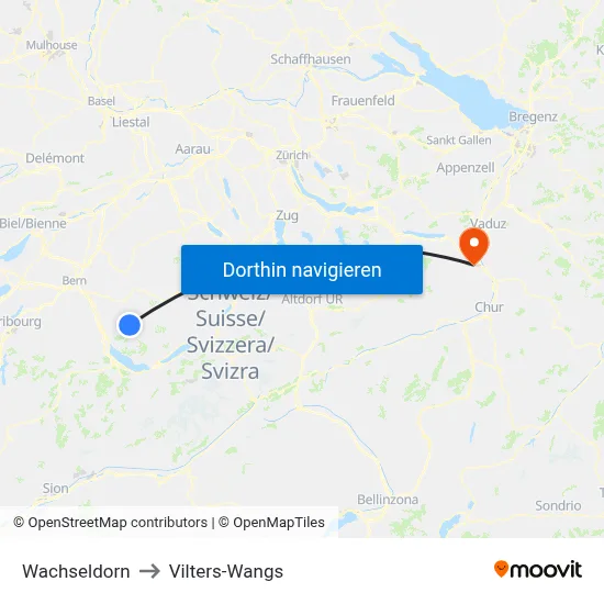 Wachseldorn to Vilters-Wangs map