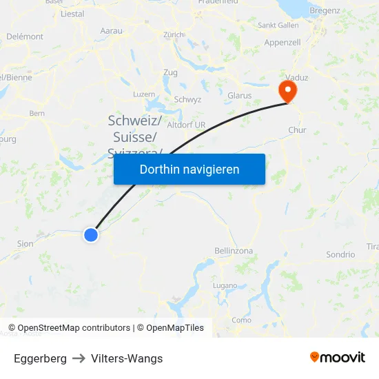 Eggerberg to Vilters-Wangs map