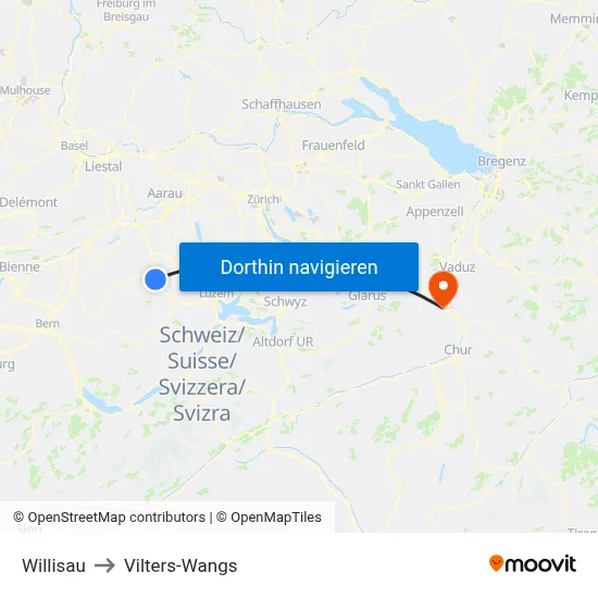 Willisau to Vilters-Wangs map