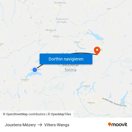Jouxtens-Mézery to Vilters-Wangs map