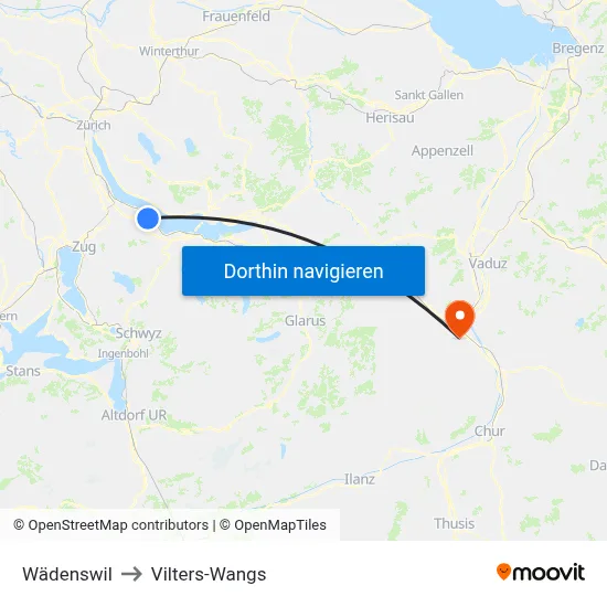 Wädenswil to Vilters-Wangs map