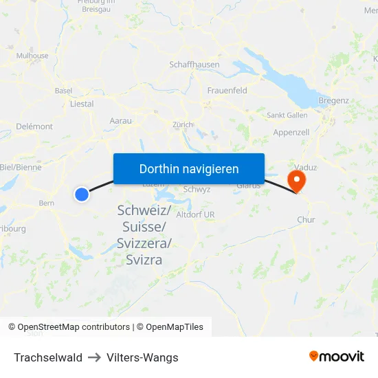 Trachselwald to Vilters-Wangs map