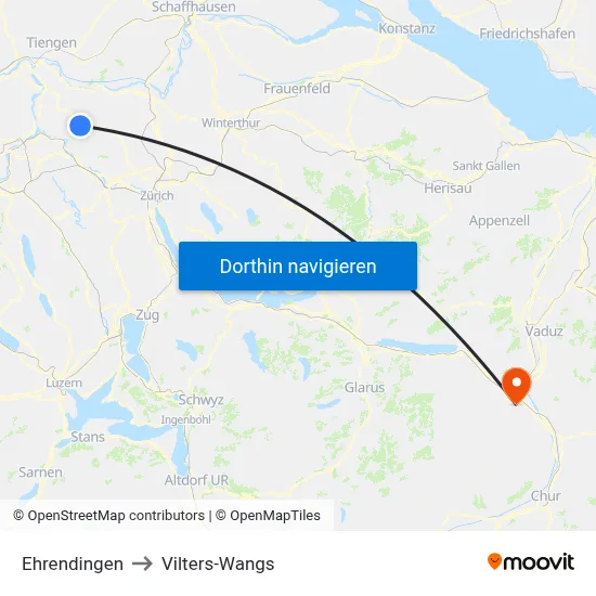 Ehrendingen to Vilters-Wangs map