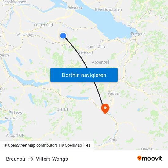 Braunau to Vilters-Wangs map
