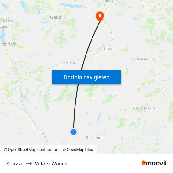 Soazza to Vilters-Wangs map