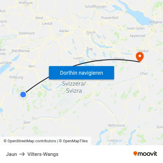 Jaun to Vilters-Wangs map