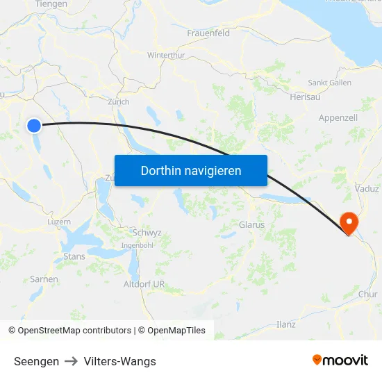 Seengen to Vilters-Wangs map