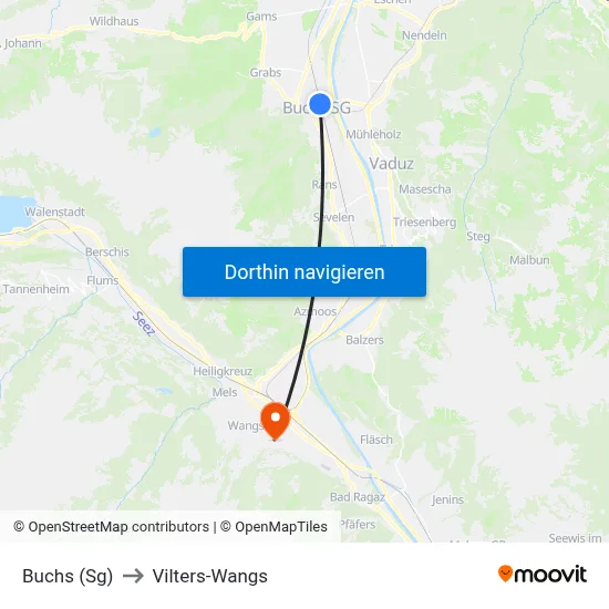 Buchs (Sg) to Vilters-Wangs map