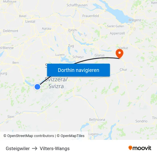 Gsteigwiler to Vilters-Wangs map