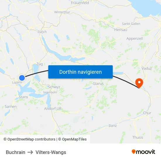 Buchrain to Vilters-Wangs map