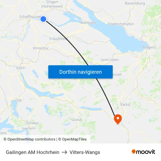 Gailingen AM Hochrhein to Vilters-Wangs map