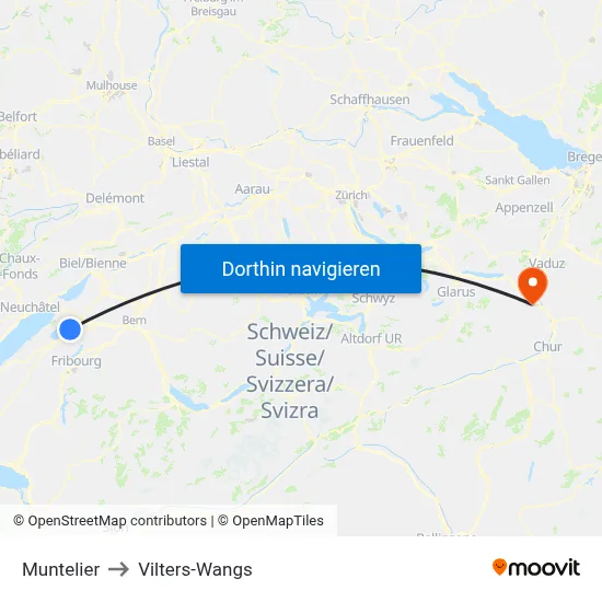 Muntelier to Vilters-Wangs map