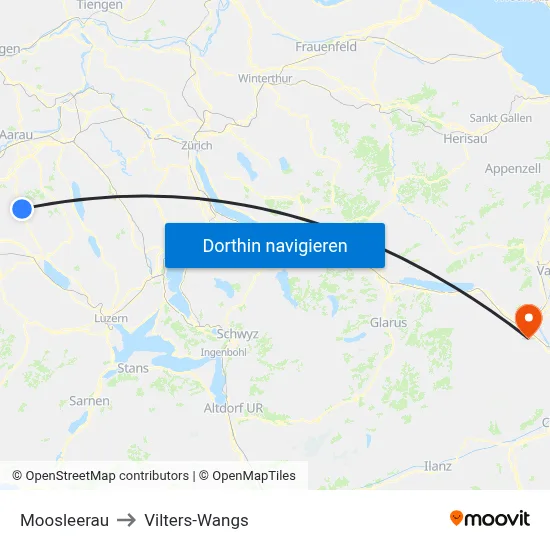 Moosleerau to Vilters-Wangs map