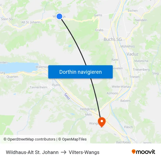 Wildhaus-Alt St. Johann to Vilters-Wangs map