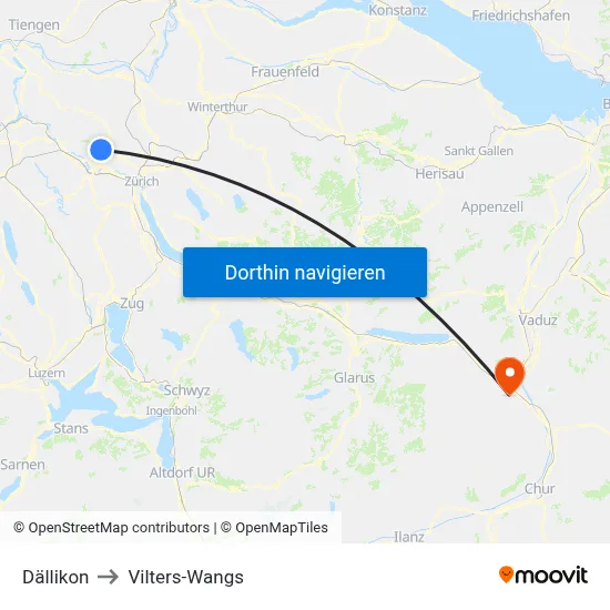 Dällikon to Vilters-Wangs map