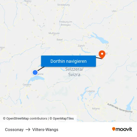 Cossonay to Vilters-Wangs map