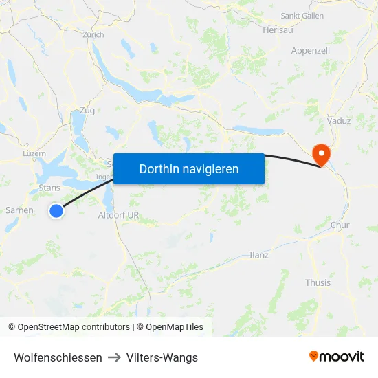 Wolfenschiessen to Vilters-Wangs map