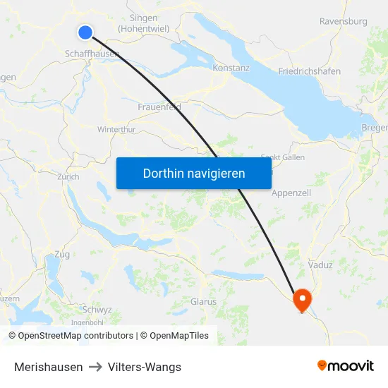 Merishausen to Vilters-Wangs map