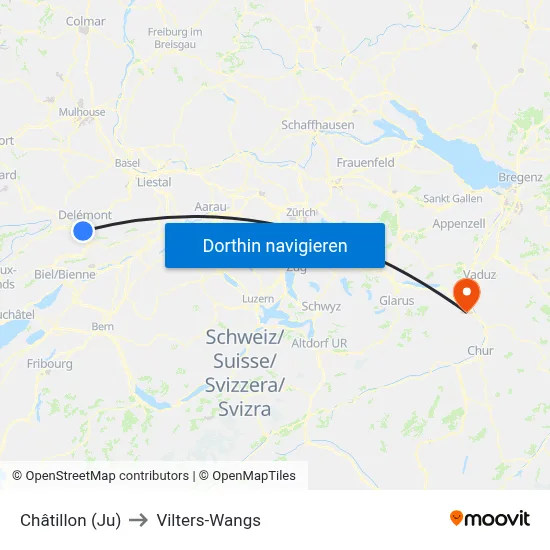 Châtillon (Ju) to Vilters-Wangs map