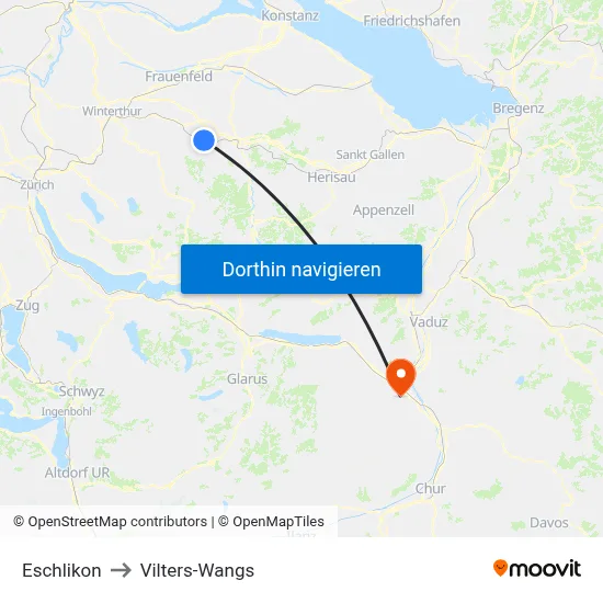 Eschlikon to Vilters-Wangs map