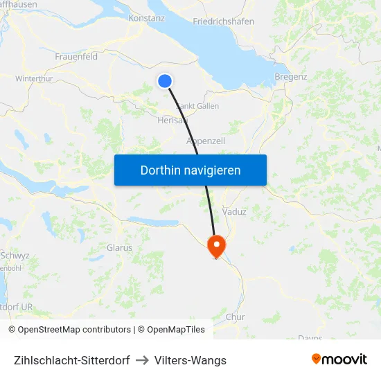 Zihlschlacht-Sitterdorf to Vilters-Wangs map