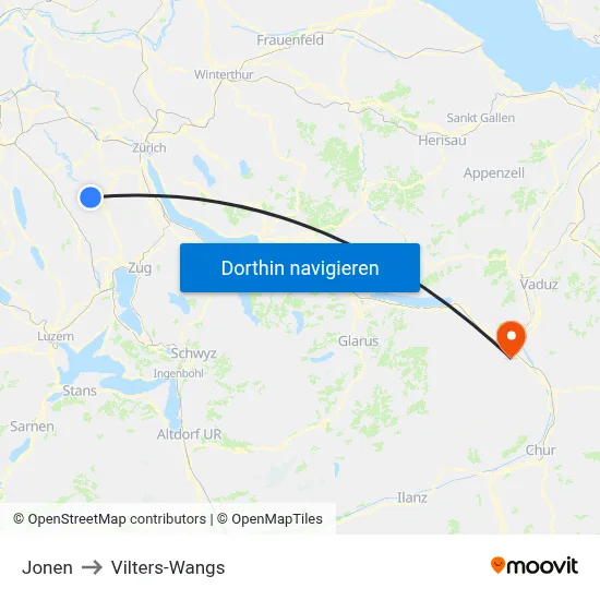 Jonen to Vilters-Wangs map