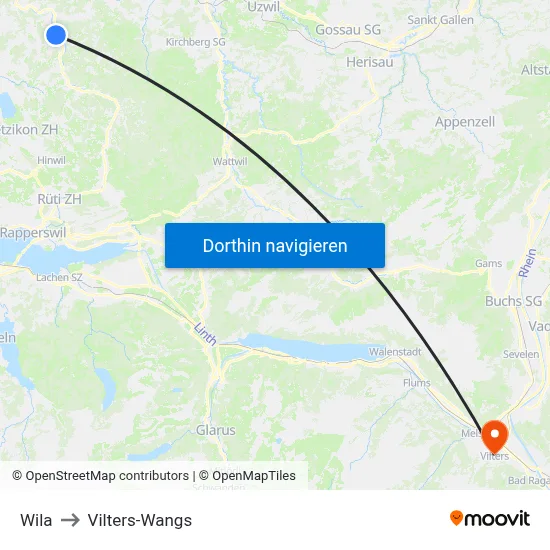 Wila to Vilters-Wangs map