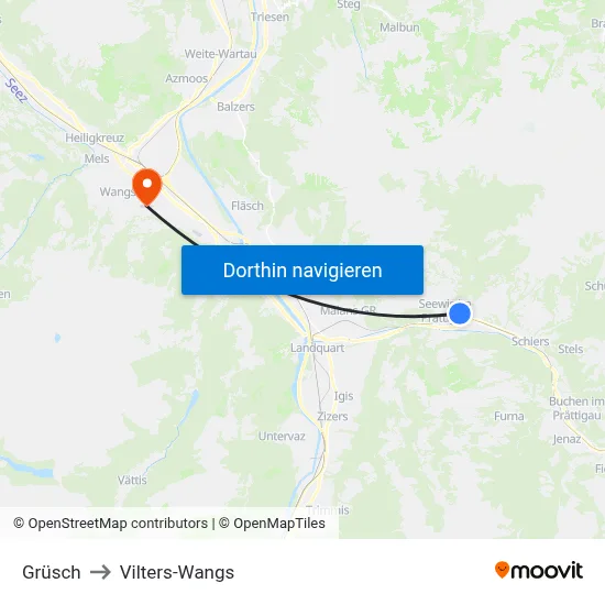 Grüsch to Vilters-Wangs map