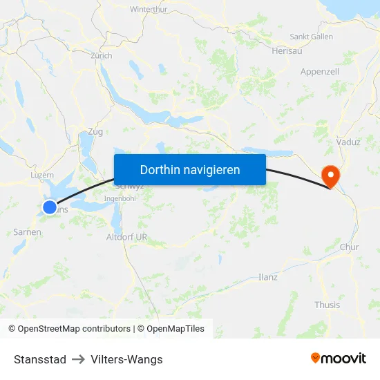 Stansstad to Vilters-Wangs map