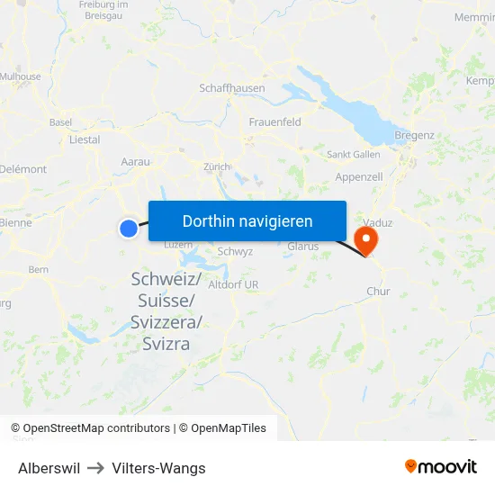 Alberswil to Vilters-Wangs map