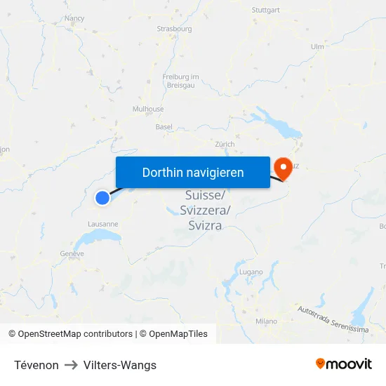 Tévenon to Vilters-Wangs map