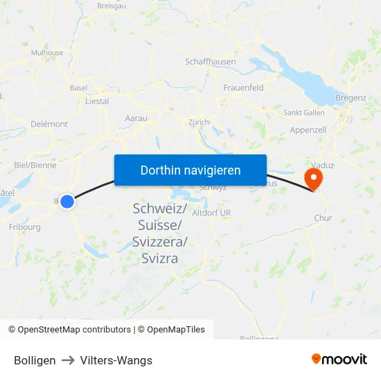 Bolligen to Vilters-Wangs map