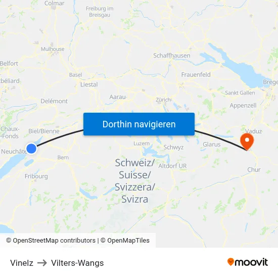 Vinelz to Vilters-Wangs map