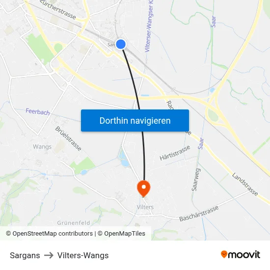 Sargans to Vilters-Wangs map