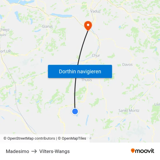 Madesimo to Vilters-Wangs map