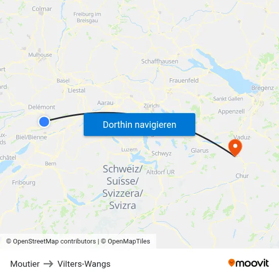 Moutier to Vilters-Wangs map