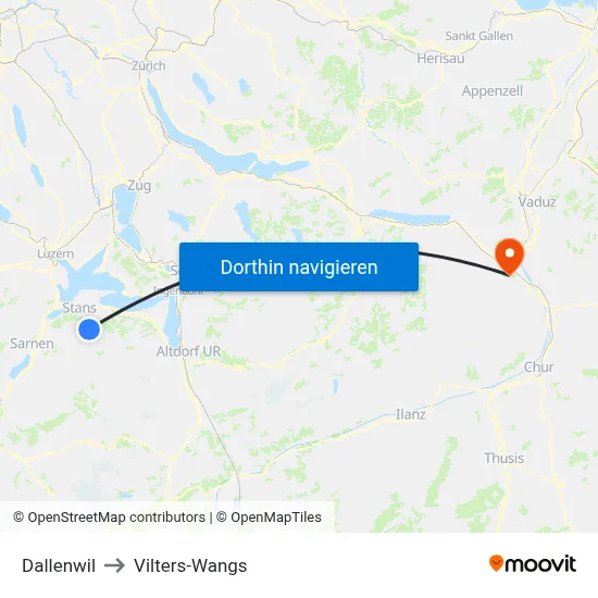 Dallenwil to Vilters-Wangs map