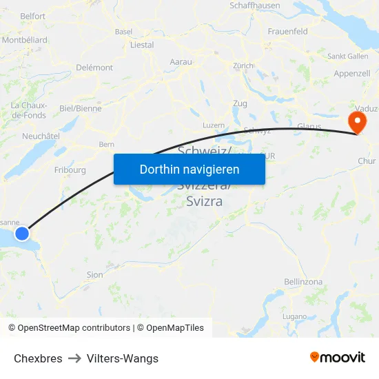 Chexbres to Vilters-Wangs map